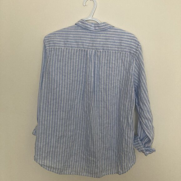 Uniqlo Women’s Linen Shirt Button Up Blue Striped Size L - Picture 4 of 5